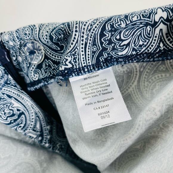 Talbots Size 6 Petite Paisley Print Heritage Pants Navy Blue Cotton Blend - Picture 4 of 4